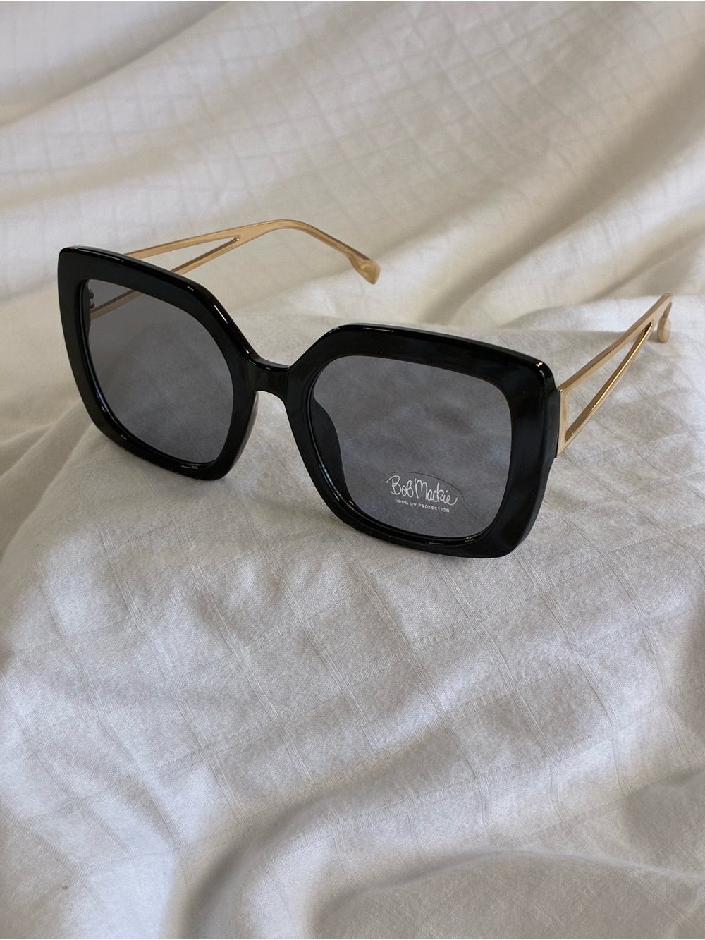 Bob Mackie Black Sunglasses with Gold-Tone Temples